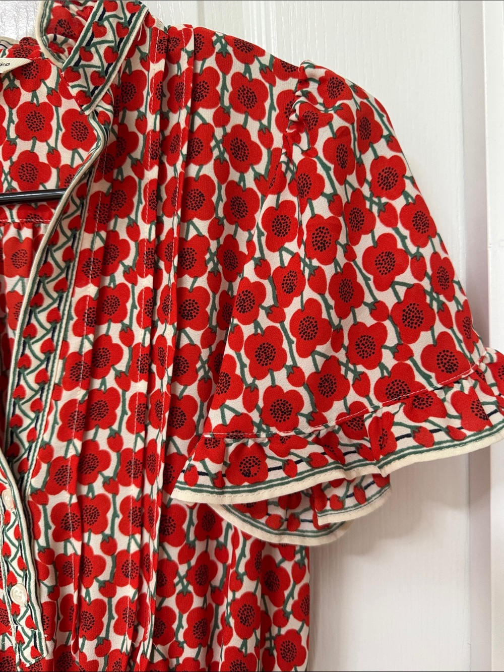Max Studio Red Floral Smocked Midi Dress with Ruffle Tiers - Picture 3 of 6